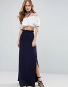 Asos Maxi Skirt With Shirred Waist - Blue