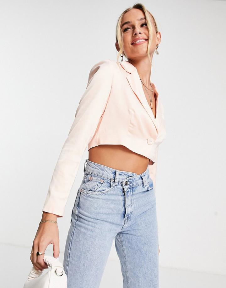 Miss Selfridge Satin Crop Blazer In Soft Pink - Part Of A Set