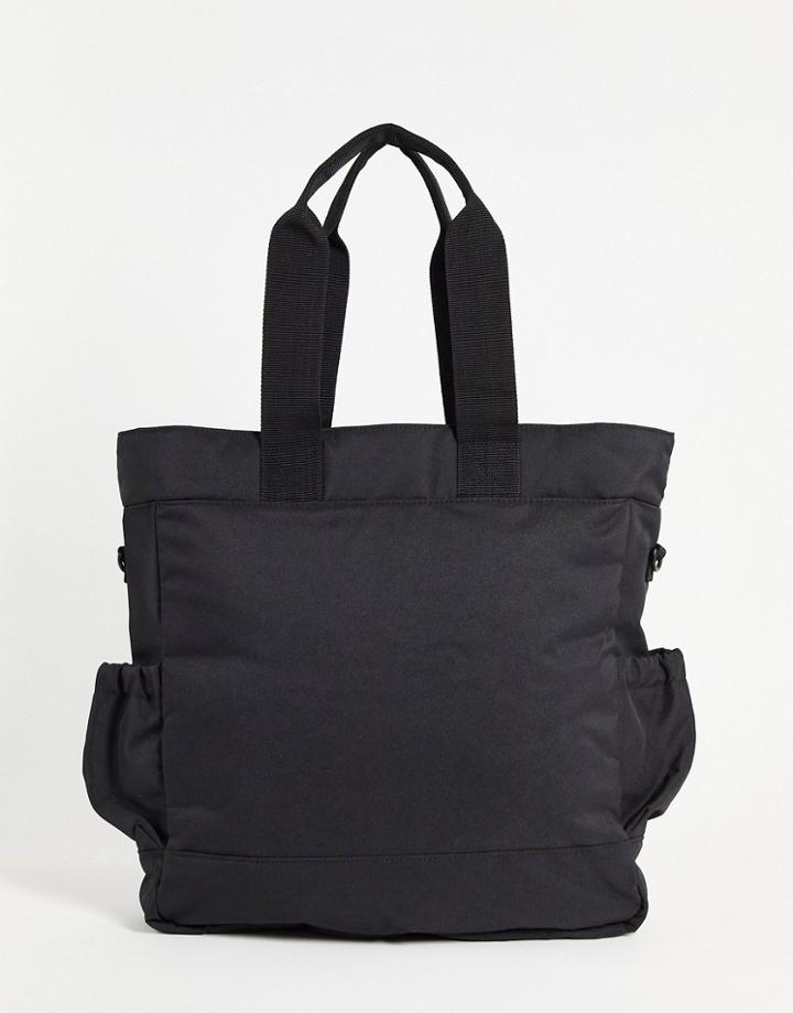 Asos Design Hybrid Backpack Tote Bag In Black Nylon With Double Pockets
