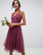 Asos Design Soft Tulle Midi Dress-purple