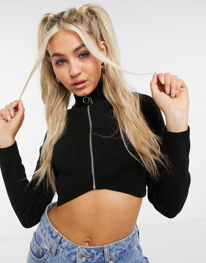 Asos Design Zip-front Crop Cardigan In Black