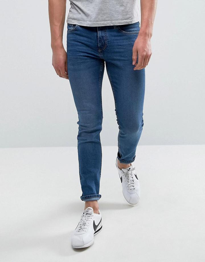 Mango Man Skinny Jeans In Mid Wash Blue - Blue