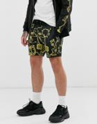 Asos Design Two-piece Poly Tricot Skinny Shorts In Baroque Print - Black