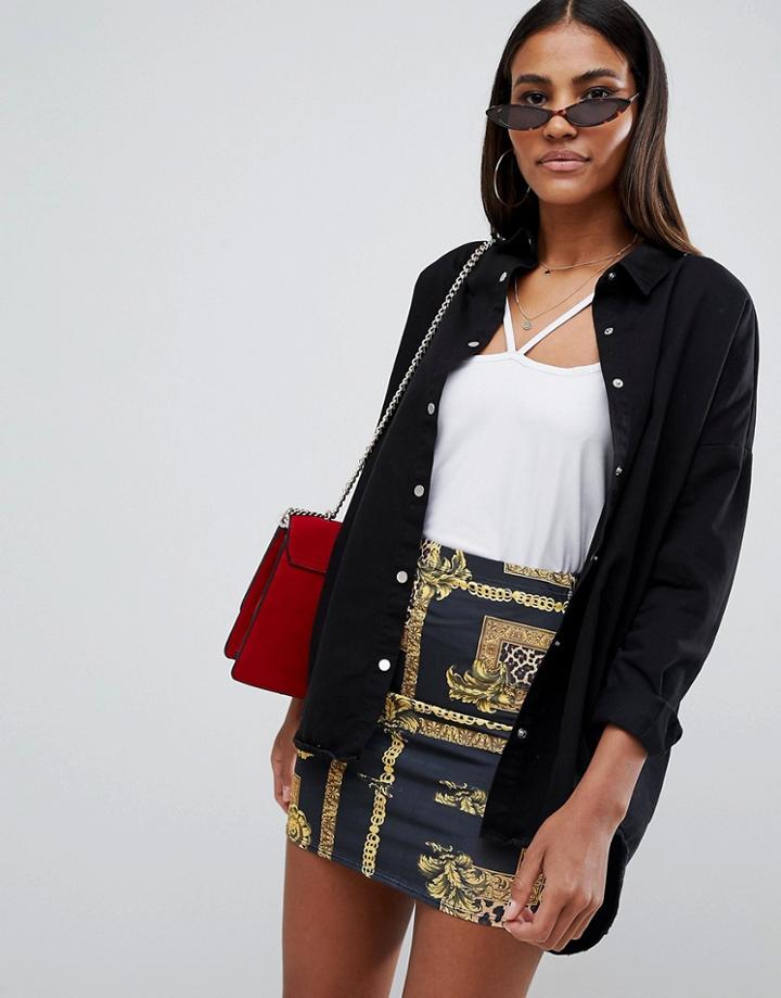 Missguided Oversized Denim Shirt In Black - Black