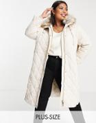 Ever New Curve Diamond Quilted Padded Coat With Faux Fur Hood Trim In Cream-white