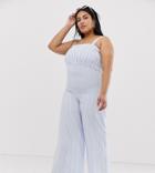 Wild Honey Plus Jumpsuit With Shirred Bodice In Stripe - Blue