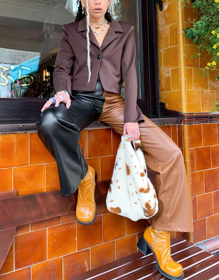Asos Design Jersey Crop Retro Suit Blazer In Chocolate-brown