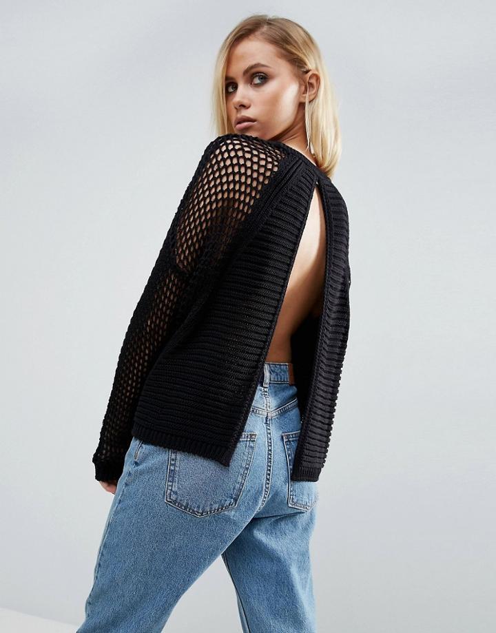 Asos Sweater With Mesh Sleeves And Open Back - Black