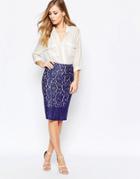 Sisley Body-conscious Lace Skirt In Blue - Blue
