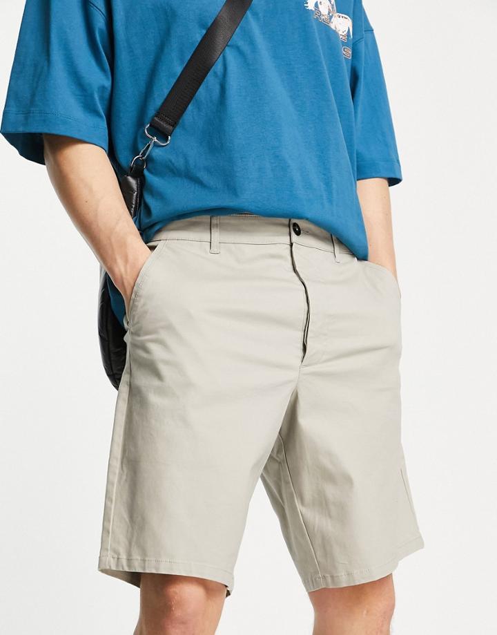 Asos Design Relaxed Skater Chino Shorts In Beige-neutral