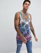 Asos Design Extreme Racer Back Tank With Raw Edge And All Over Floral - Multi