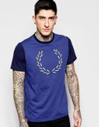 Fred Perry T-shirt With Laurel Wreath & Contrast Sleeves - Carbon Blue Marl