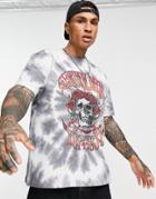 Topman Oversized Fit Tie Dye T-shirt With Grateful Dead Skull Print In Gray
