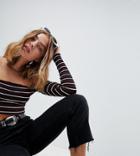 Asos Petite Top In Off Shoulder Stripe With Raw Edges - Multi