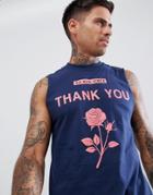 Boohooman Sleeveless T-shirt With Thank You Print In Navy - Navy