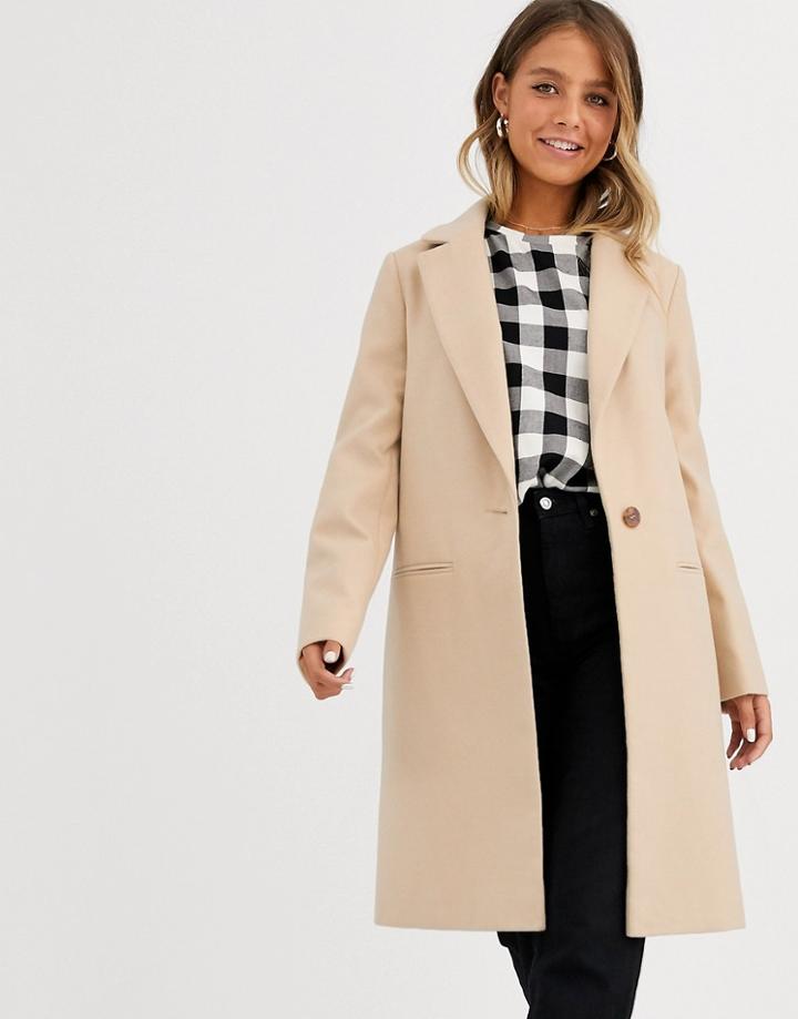 Miss Selfridge Single Breasted Tailored Coat In Camel-brown