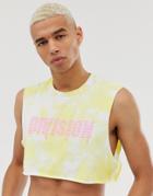 Asos Design Super Cropped Sleeveless T-shirt In Heavy Washed Neon - Yellow