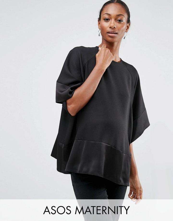 Asos Maternity Woven Top With Satin Hem - Black