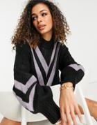 Violet Romance Chevron Detail High Neck Sweater In Black