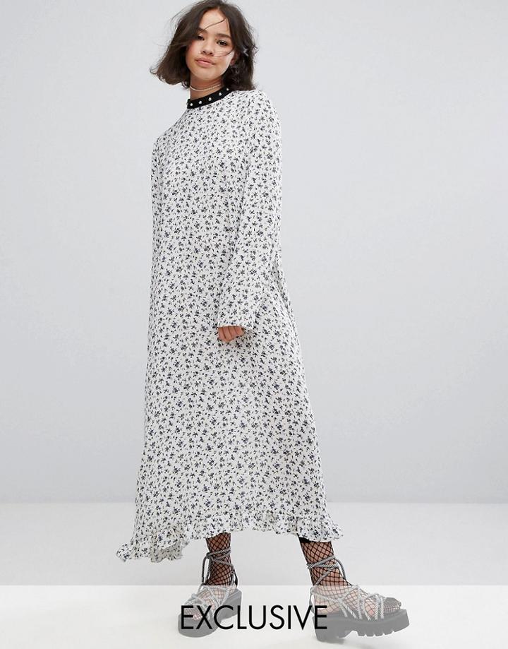 Reclaimed Vintage Inspired Tie Neck Dress With Studding Trim - Black