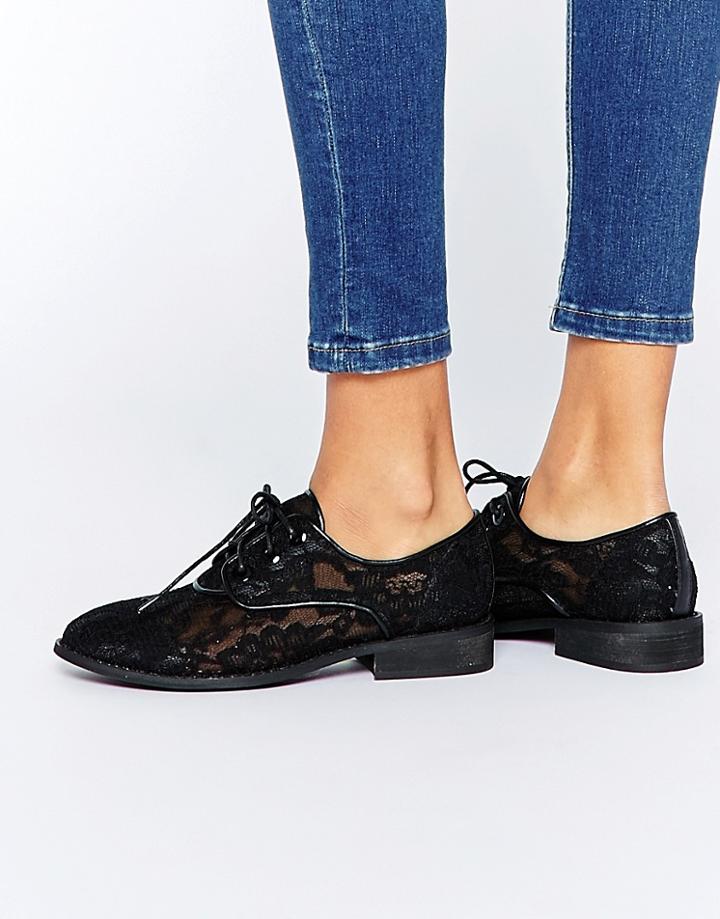 London Rebel Lace Brogues - Black