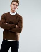 Asos Lambswool Sweater In Brown - Brown