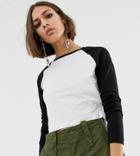 Na-kd Jersey Raglan Long Sleeve Top In White - Multi