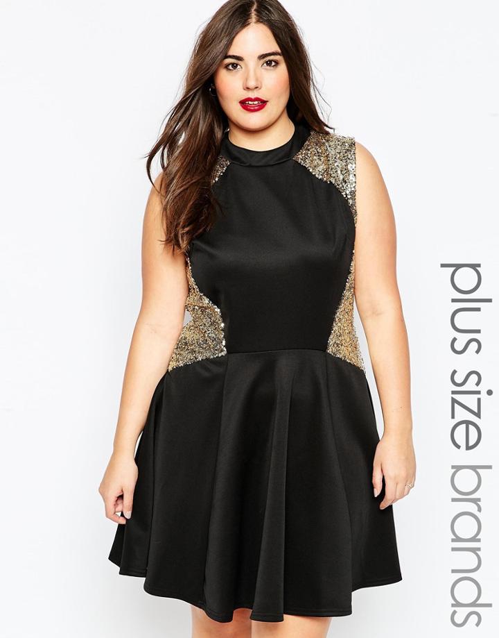 Club L Plus Size Skater Dress With Sequin Inserts - Black