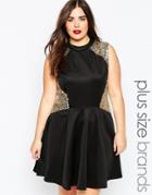 Club L Plus Size Skater Dress With Sequin Inserts - Black