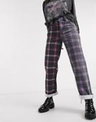 The Ragged Priest Dad Jeans In Half And Half Plaid Denim-purple