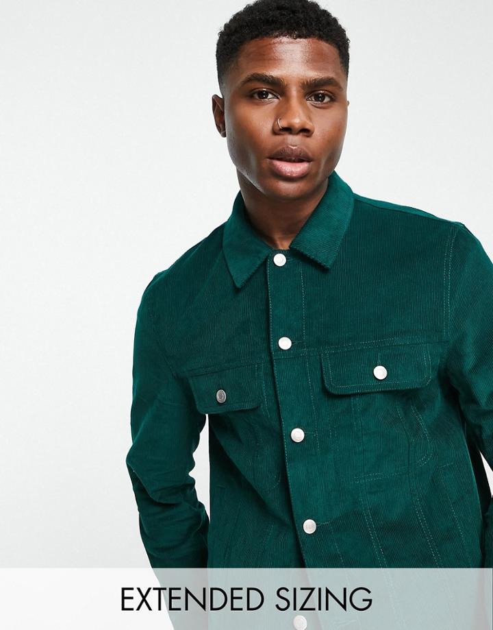 Asos Design Corduroy Western Jacket In Dark Green