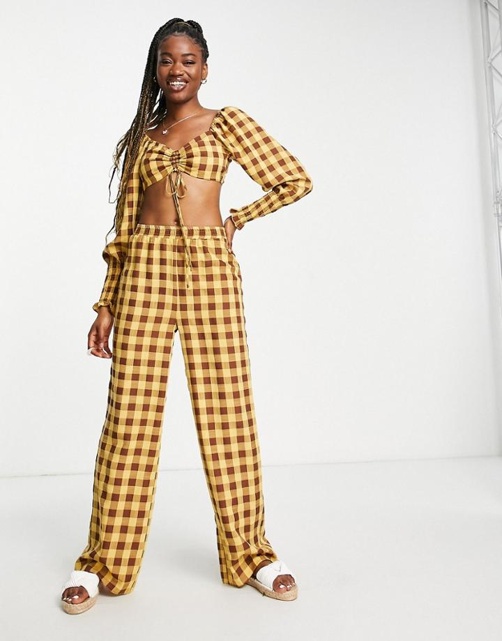 Asos Design Wide Leg Pants In Check - Part Of A Set-multi