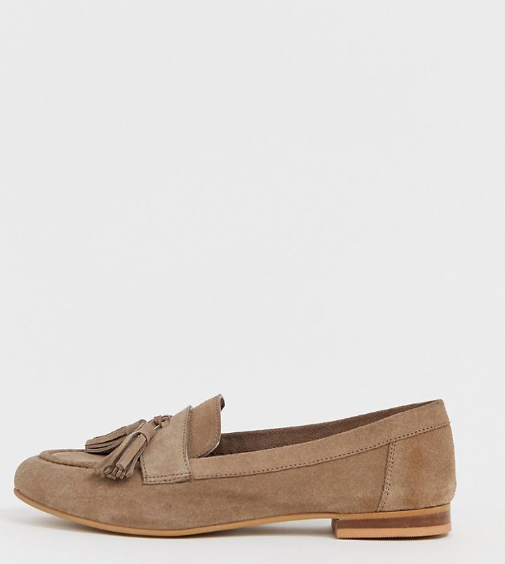 Asos Design Wide Fit Message Suede Tassel Loafers-beige