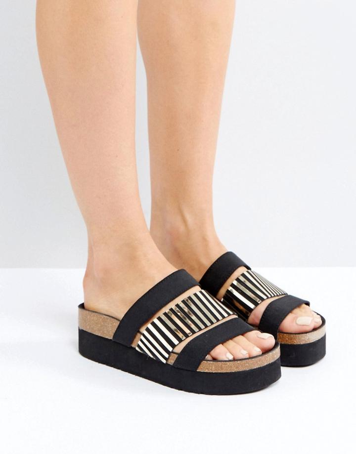 Sixtyseven Black Triple Strap Slider Sandals - Black