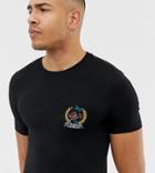 Asos Design Tall Muscle Fit T-shirt With Chest Emblem Embroidery - Black