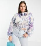 Asos Edition Curve Shirred Blouson Sleeve Top In Floral Print-multi