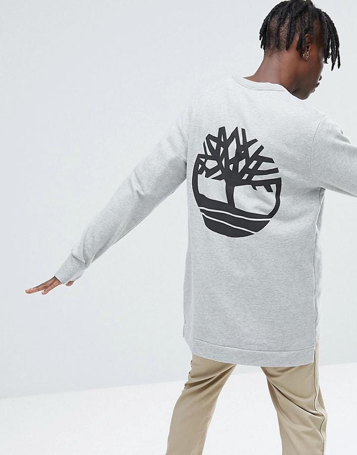 Timberland Oversized Crew Neck Sweatshirt Back Tree Logo In Gray Marl - Gray