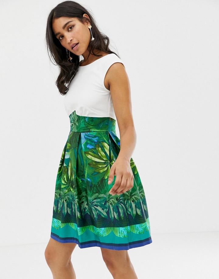 Closet Green Floral Box Pleat Print Dress