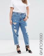 Asos Curve Mom Jeans In Waterfall Wash - Blue