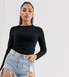 Asos Design Petite Organic Cotton Crew Neck Long Sleeve T-shirt In Black - Black