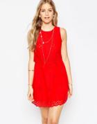 Asos Mini Broderie Double Layer Sundress - Red