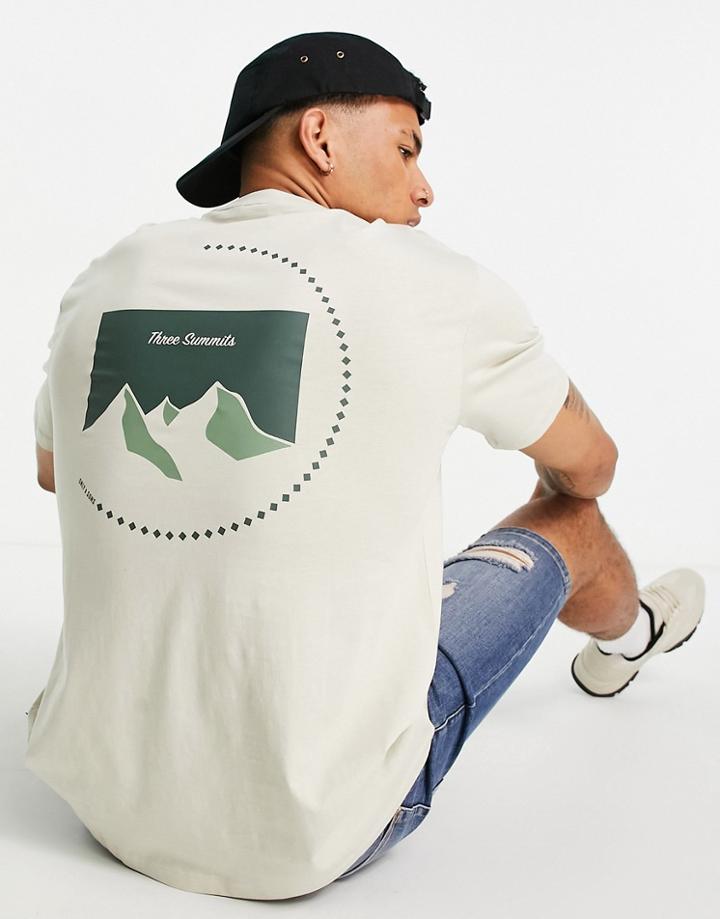 Only & Sons Oversized T-shirt With Mountain Back Print In Stone-brown