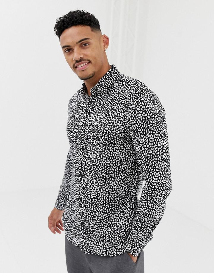 River Island Skinny Fit Shirt In Leopard Print Black