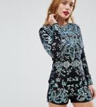 A Star Is Born Petite Jersey Romper With Allover Embellishment - Black
