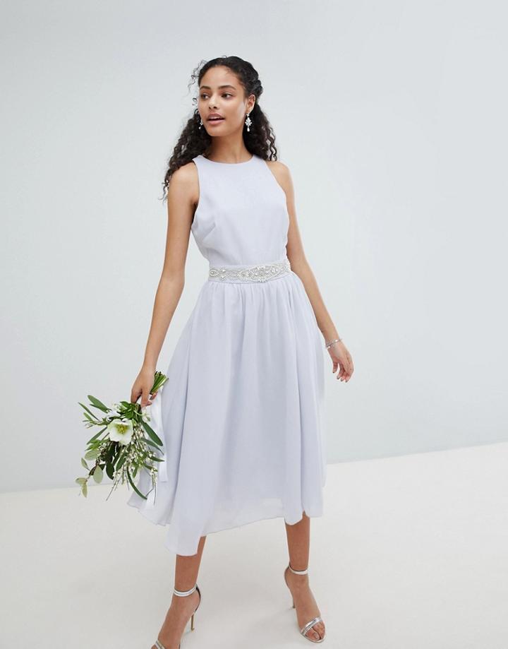 Tfnc Embellished Midi Bridesmaid Dress With Full Skirt - Blue