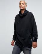Asos Oversized Funnel Neck Sweatshirt With Drawstring Hem In Black - Black