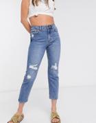 Only Distressed Mom Jean In Mid Blue-blues