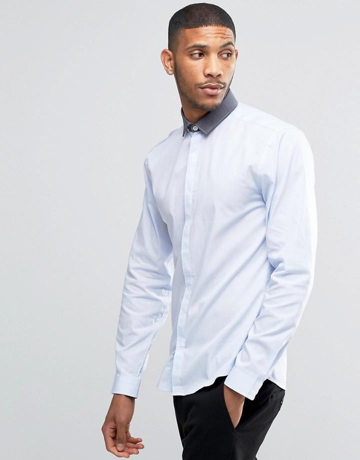 Lindbergh Shirt With Contrast Collar - Blue