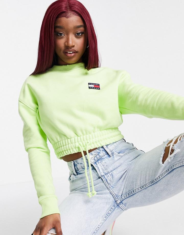 Tommy Jeans Cropped Logo Sweatshirt In Green