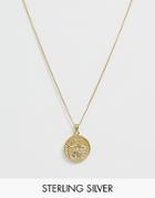 Asos Design Sterling Silver Necklace With St Christopher Pendant With 14k Gold Plate